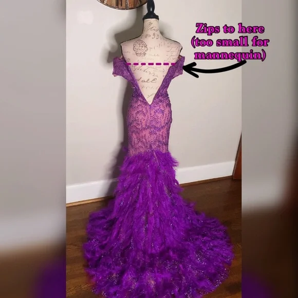 NWT sparkly feather purple mermaid prom dress - Picture 2 of 3